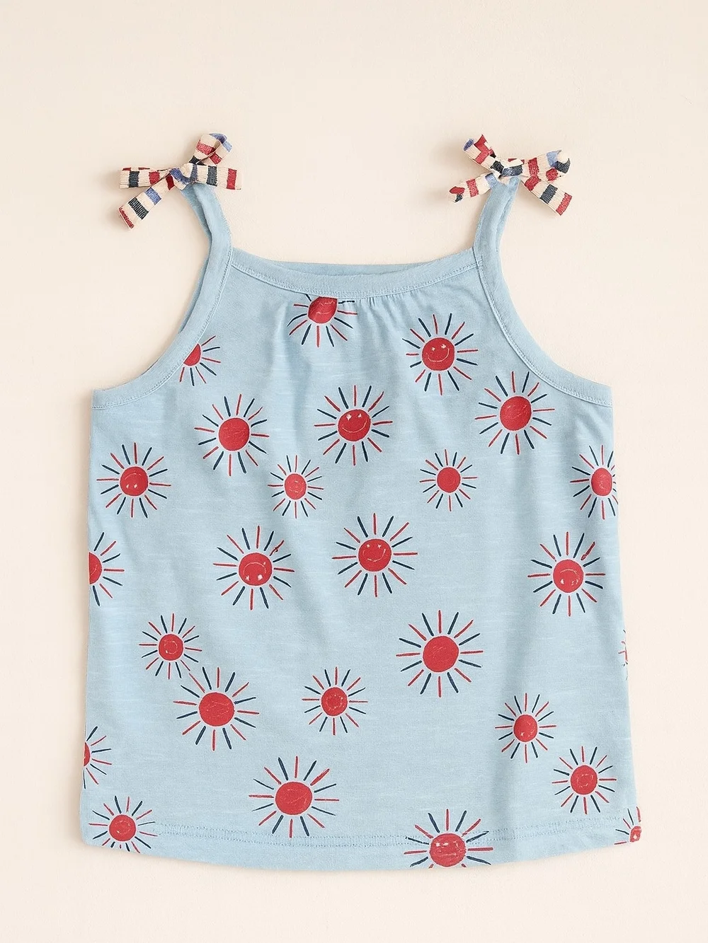 wonder nation Blue Tank Top with Red Sun Motif and Striped Tie Straps